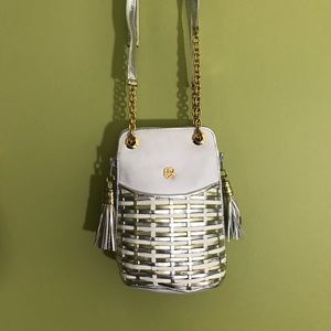 HARMONY METALLIC BASKET WEAVE SHOULDER BAG